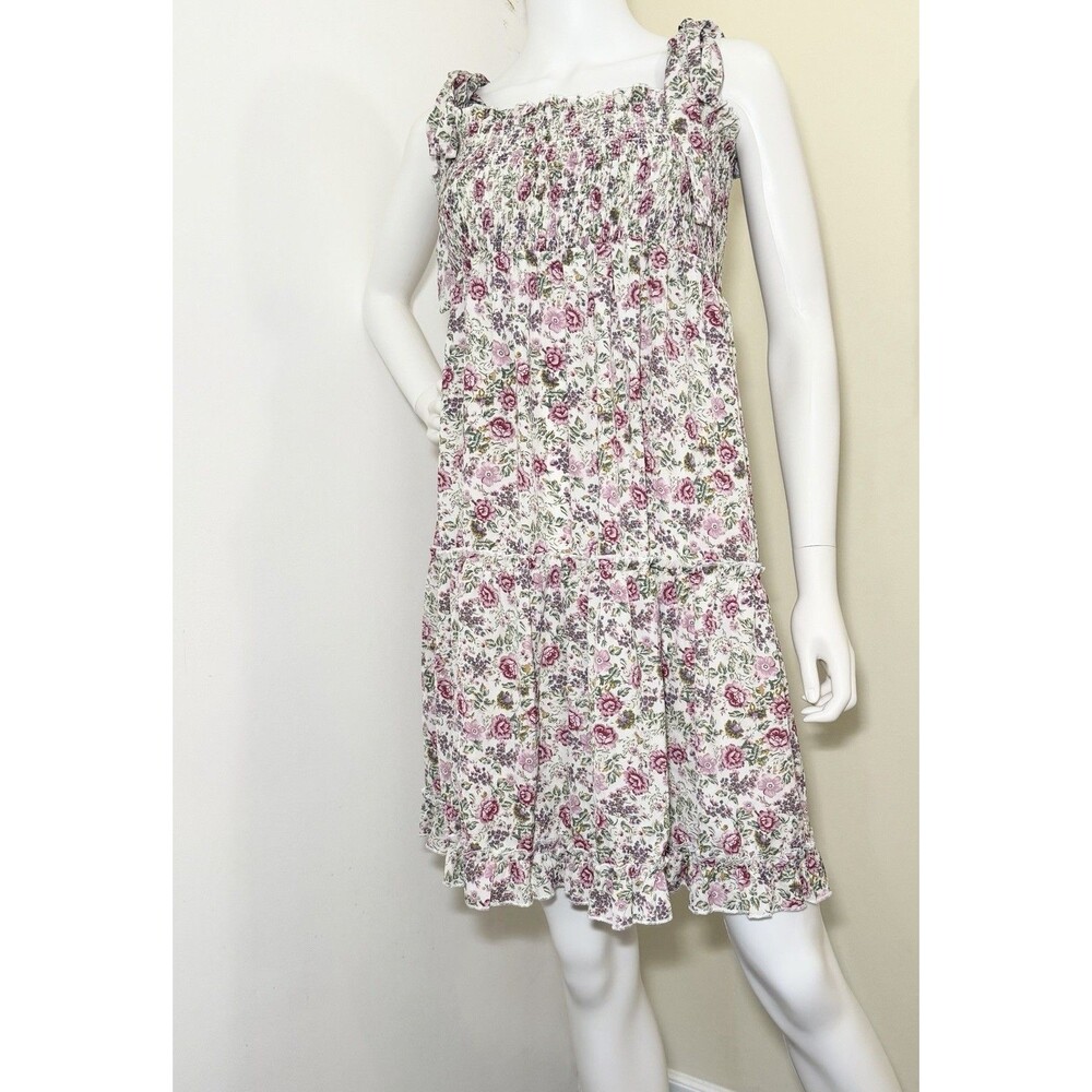 Umgee Women’s Large Floral Smocked Mini Dress Tie Shoulder Cottagecore Boho